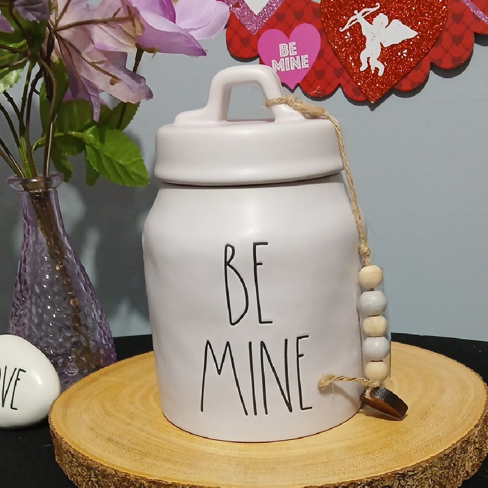 Rae Dunn Artisan Collection LAVENDER Ceramic BE MINE Canister with Beads